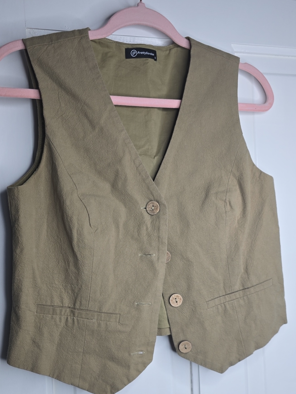 PrettyGarden Olive V-Neck Women's Button Front Vest